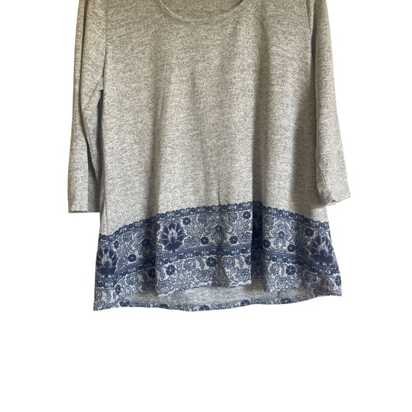 New! One World Gray Blue Floral Knit Tunic Top Size Large - Picture 4 of 9